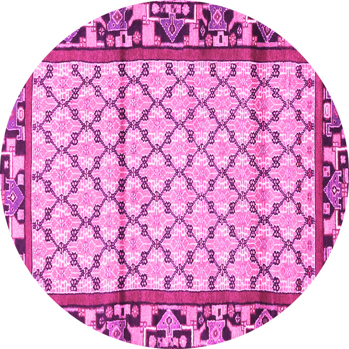 Round Machine Washable Persian Pink Traditional Rug, wshtr2972pnk