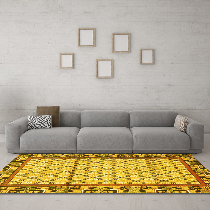 Machine Washable Persian Yellow Traditional Rug in a Living Room, wshtr2972yw