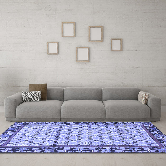 Machine Washable Persian Blue Traditional Rug in a Living Room, wshtr2972blu