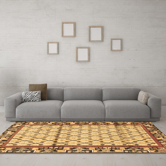 Machine Washable Persian Brown Traditional Rug in a Living Room,, wshtr2972brn