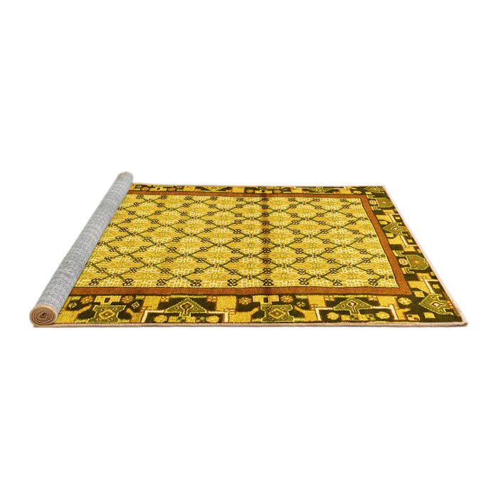 Sideview of Machine Washable Persian Yellow Traditional Rug, wshtr2972yw