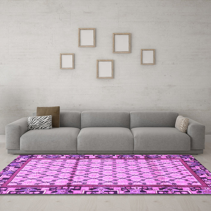 Machine Washable Persian Purple Traditional Area Rugs in a Living Room, wshtr2972pur