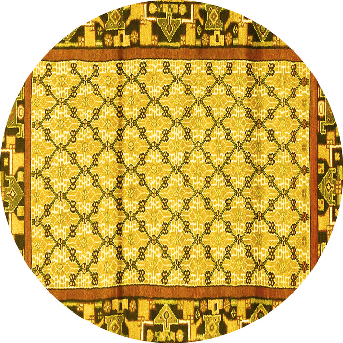 Round Persian Yellow Traditional Rug, tr2972yw