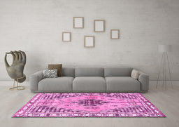Machine Washable Persian Pink Traditional Rug in a Living Room, wshtr2973pnk