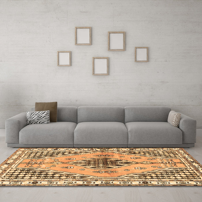 Machine Washable Persian Brown Traditional Rug in a Living Room,, wshtr2973brn