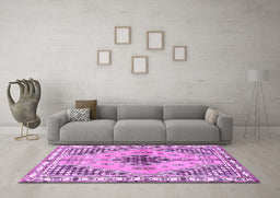 Machine Washable Persian Purple Traditional Area Rugs in a Living Room, wshtr2973pur