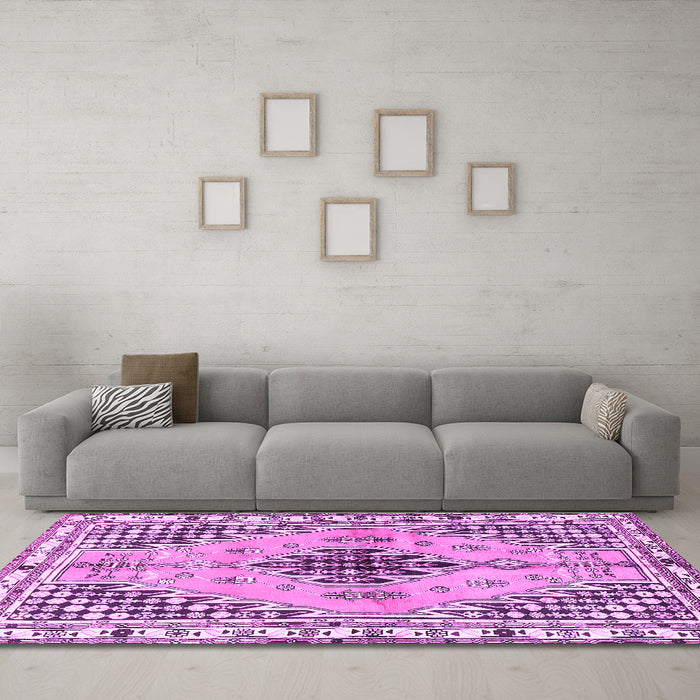 Machine Washable Persian Purple Traditional Area Rugs in a Living Room, wshtr2973pur