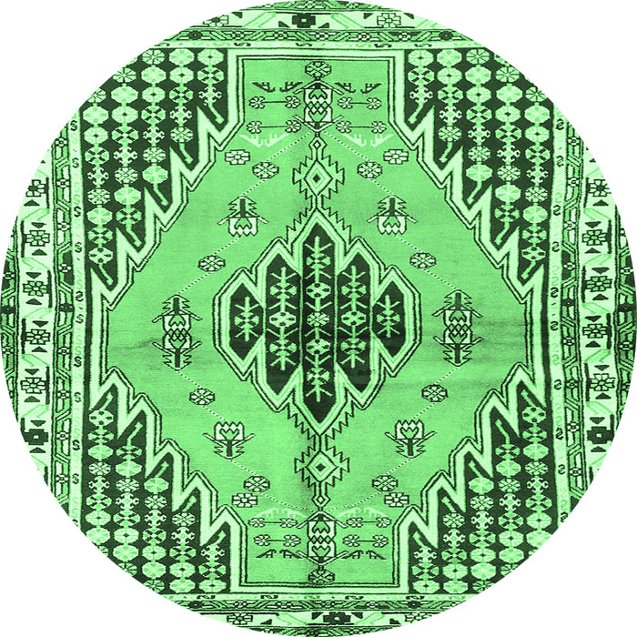 Round Machine Washable Persian Emerald Green Traditional Area Rugs, wshtr2973emgrn