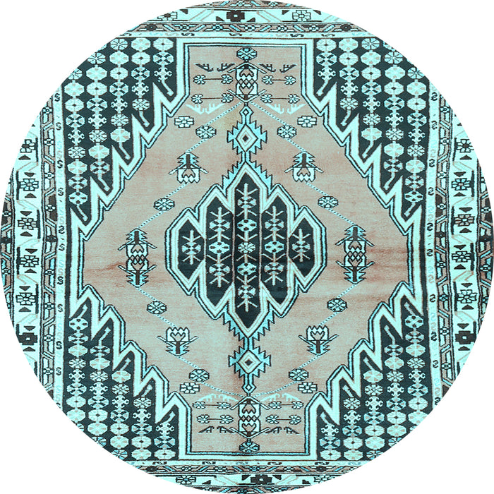 Round Machine Washable Persian Light Blue Traditional Rug, wshtr2973lblu