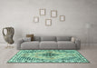 Machine Washable Persian Turquoise Traditional Area Rugs in a Living Room,, wshtr2973turq