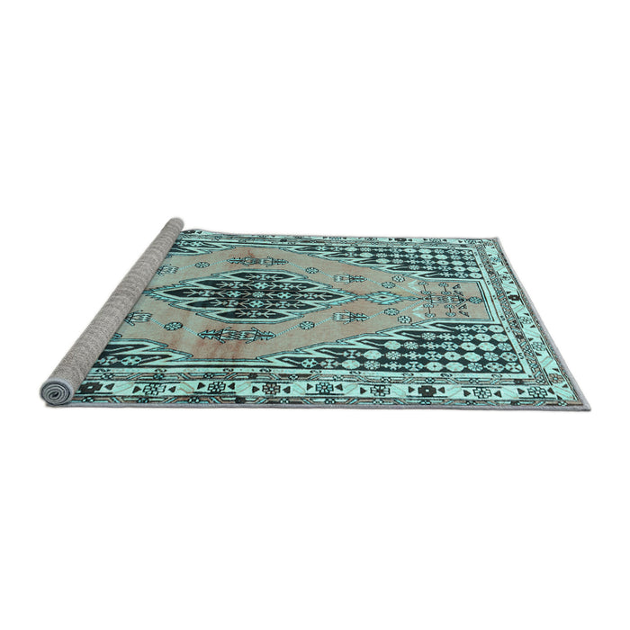 Sideview of Machine Washable Persian Light Blue Traditional Rug, wshtr2973lblu