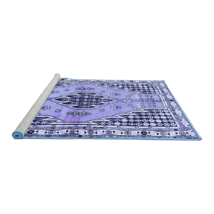 Sideview of Machine Washable Persian Blue Traditional Rug, wshtr2973blu