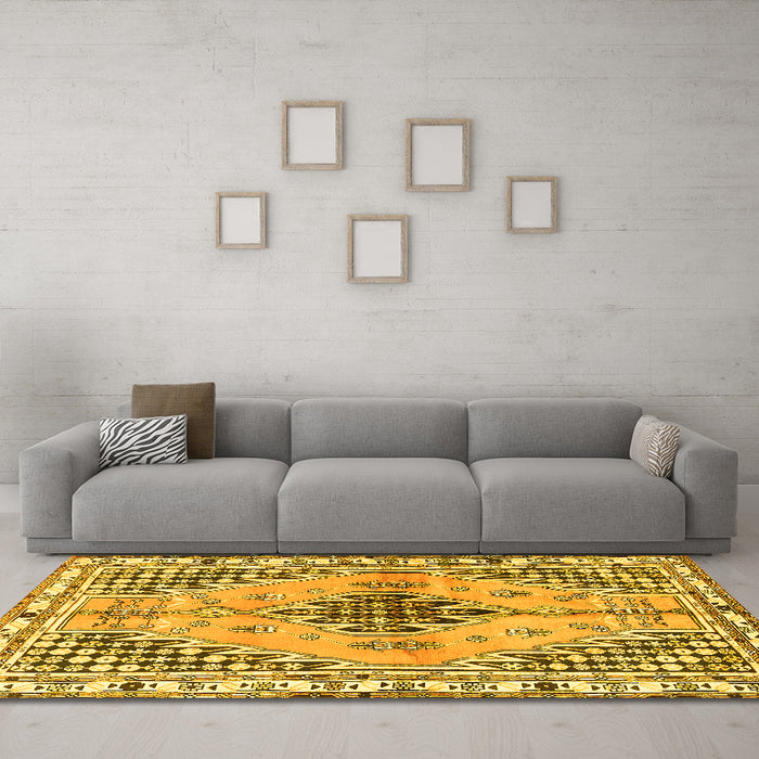Machine Washable Persian Yellow Traditional Rug in a Living Room, wshtr2973yw