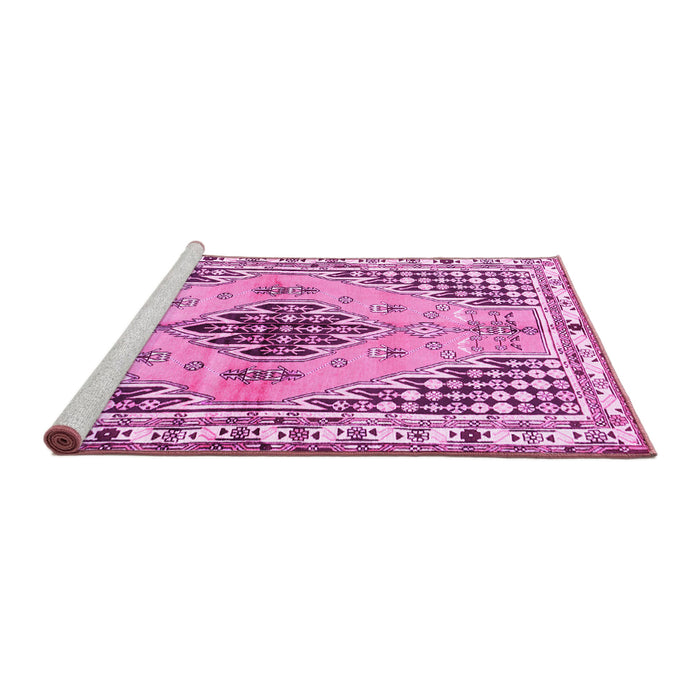 Sideview of Machine Washable Persian Pink Traditional Rug, wshtr2973pnk