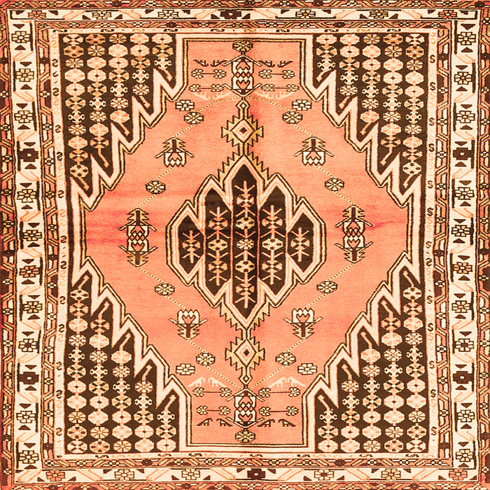 Round Machine Washable Persian Orange Traditional Area Rugs, wshtr2973org