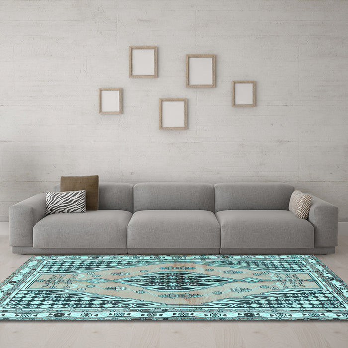 Machine Washable Persian Light Blue Traditional Rug in a Living Room, wshtr2973lblu