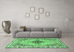 Machine Washable Persian Emerald Green Traditional Area Rugs in a Living Room,, wshtr2973emgrn