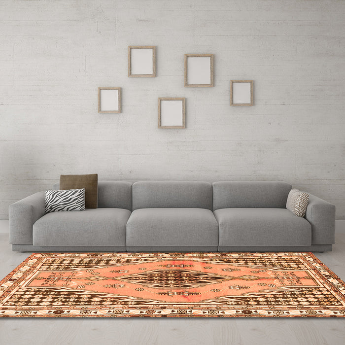 Machine Washable Persian Orange Traditional Area Rugs in a Living Room, wshtr2973org