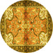 Round Machine Washable Persian Yellow Traditional Rug, wshtr2974yw