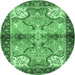 Round Persian Emerald Green Traditional Rug, tr2974emgrn