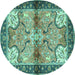 Round Machine Washable Persian Turquoise Traditional Area Rugs, wshtr2974turq