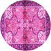 Round Machine Washable Persian Pink Traditional Rug, wshtr2974pnk