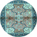 Round Machine Washable Persian Light Blue Traditional Rug, wshtr2974lblu