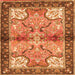 Round Machine Washable Persian Orange Traditional Area Rugs, wshtr2974org