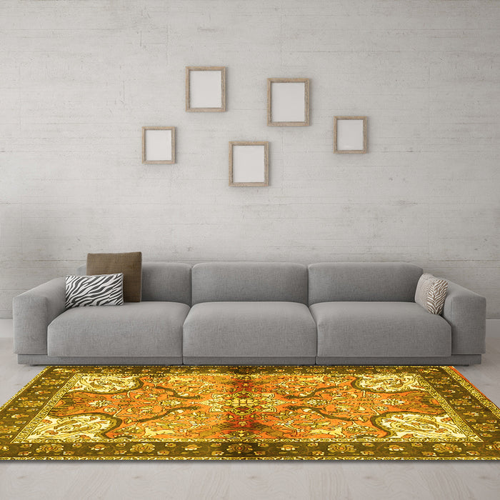 Machine Washable Persian Yellow Traditional Rug in a Living Room, wshtr2974yw
