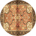 Round Machine Washable Persian Brown Traditional Rug, wshtr2974brn