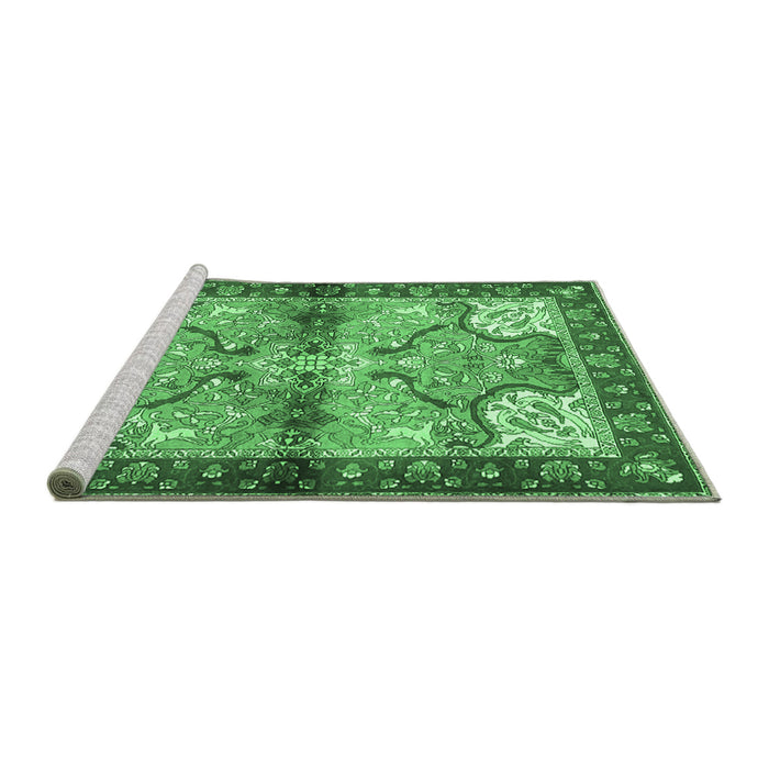 Sideview of Machine Washable Persian Emerald Green Traditional Area Rugs, wshtr2974emgrn