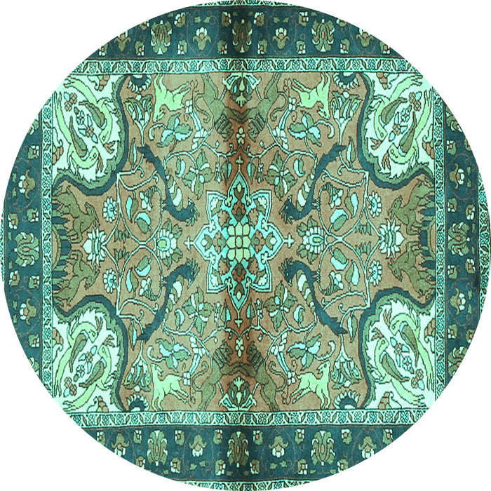 Round Persian Turquoise Traditional Rug, tr2974turq