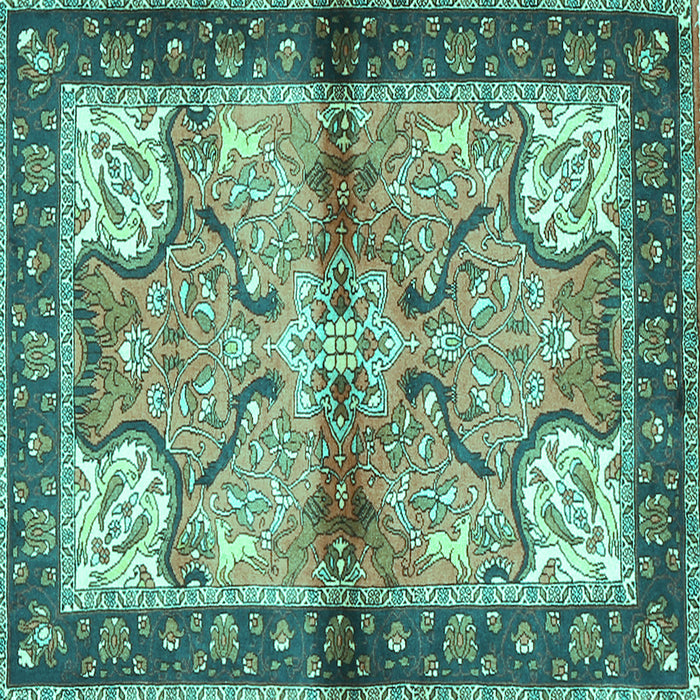 Square Machine Washable Persian Turquoise Traditional Area Rugs, wshtr2974turq