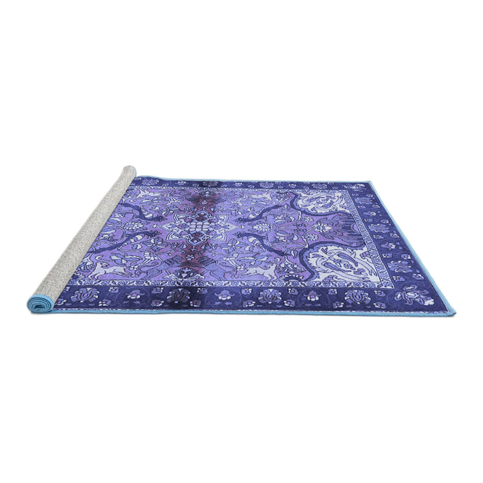Sideview of Machine Washable Persian Blue Traditional Rug, wshtr2974blu