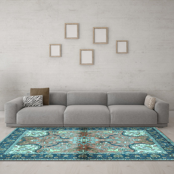 Machine Washable Persian Light Blue Traditional Rug in a Living Room, wshtr2974lblu