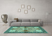 Machine Washable Persian Turquoise Traditional Area Rugs in a Living Room,, wshtr2974turq