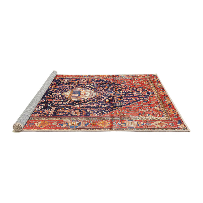 Sideview of Machine Washable Traditional Brown Red Rug, wshtr2975
