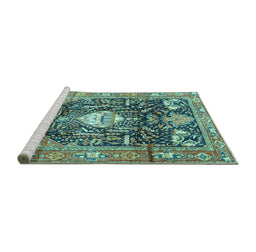 Sideview of Machine Washable Animal Turquoise Traditional Area Rugs, wshtr2975turq
