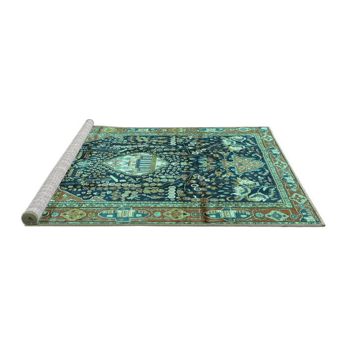 Sideview of Machine Washable Animal Turquoise Traditional Area Rugs, wshtr2975turq