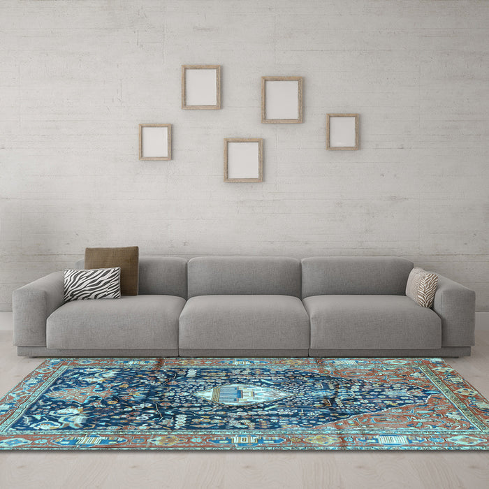 Machine Washable Animal Light Blue Traditional Rug in a Living Room, wshtr2975lblu