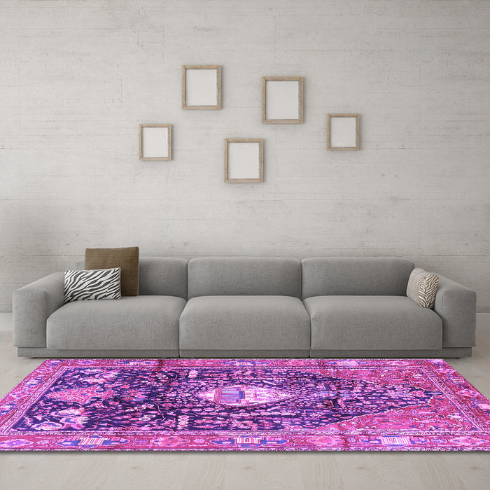 Machine Washable Animal Purple Traditional Area Rugs in a Living Room, wshtr2975pur