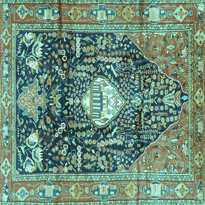 Square Machine Washable Animal Turquoise Traditional Area Rugs, wshtr2975turq
