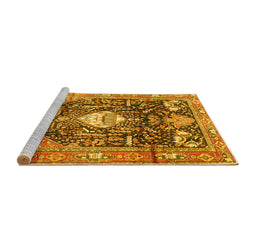 Sideview of Machine Washable Animal Yellow Traditional Rug, wshtr2975yw