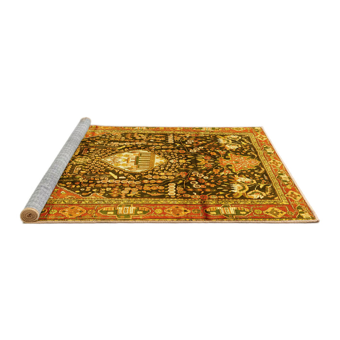 Sideview of Machine Washable Animal Yellow Traditional Rug, wshtr2975yw