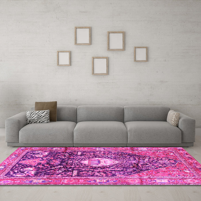 Machine Washable Animal Pink Traditional Rug in a Living Room, wshtr2975pnk