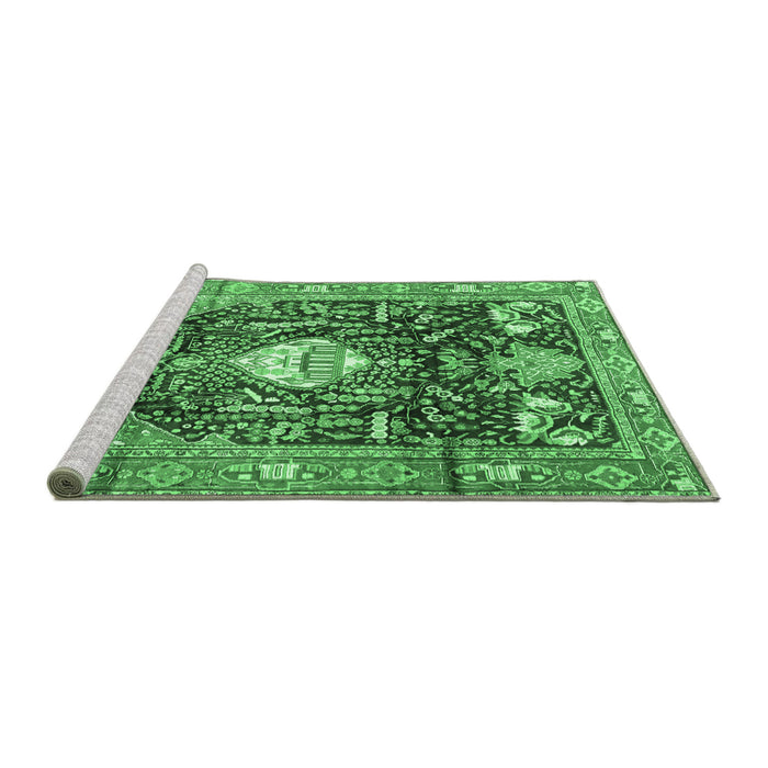 Sideview of Machine Washable Animal Emerald Green Traditional Area Rugs, wshtr2975emgrn