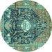 Round Animal Turquoise Traditional Rug, tr2975turq