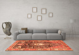 Machine Washable Animal Orange Traditional Area Rugs in a Living Room, wshtr2975org