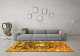 Machine Washable Animal Yellow Traditional Rug in a Living Room, wshtr2975yw