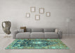 Machine Washable Animal Turquoise Traditional Area Rugs in a Living Room,, wshtr2975turq